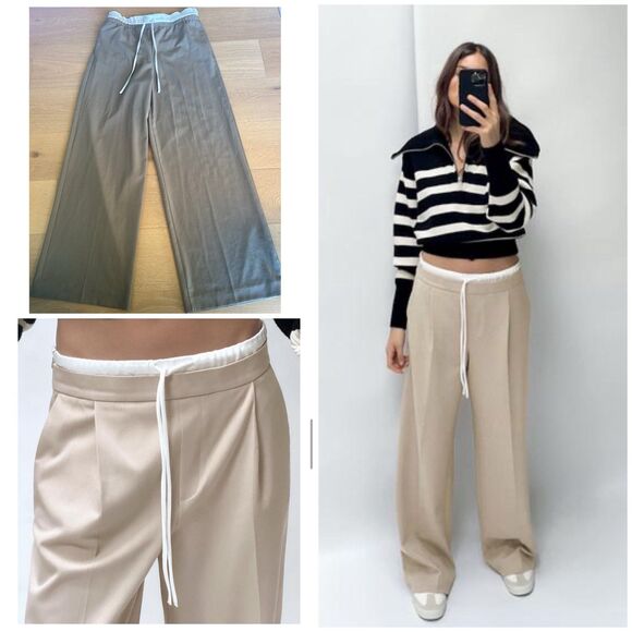 Zara Beige Wide-Leg Trousers - Picture 1 of 10